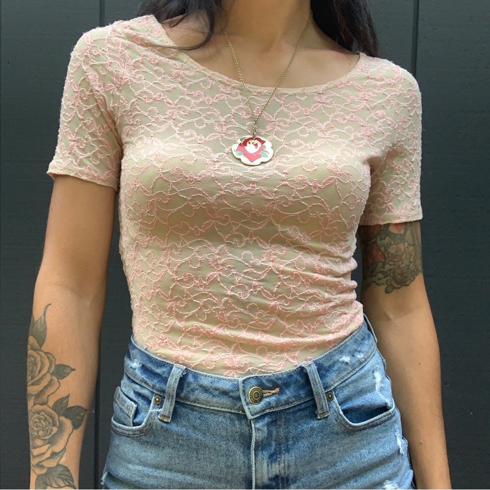 Vintage stretch lace short sleeve top